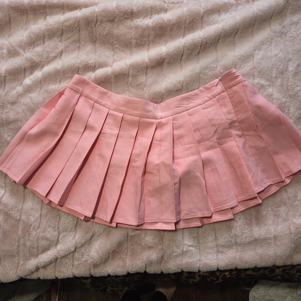 Finesse Pink Pleated Skater Mini Skirt